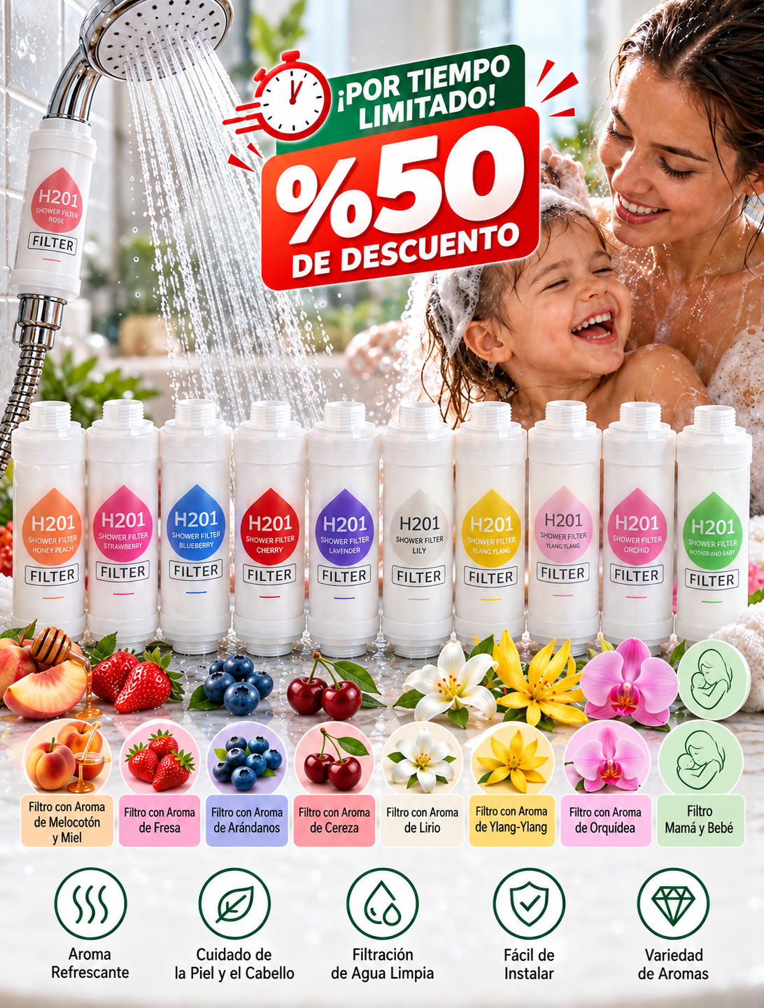 LIMPURA™ H201 AquaScent – Filtro de Ducha con Aromaterapia